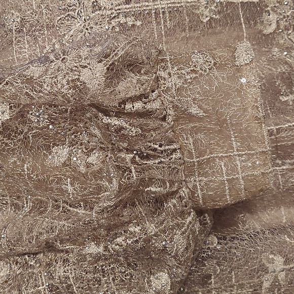 New Mac Duggal Sequin Lace Embroidery champagne colored A-line gown - Picture 7 of 7